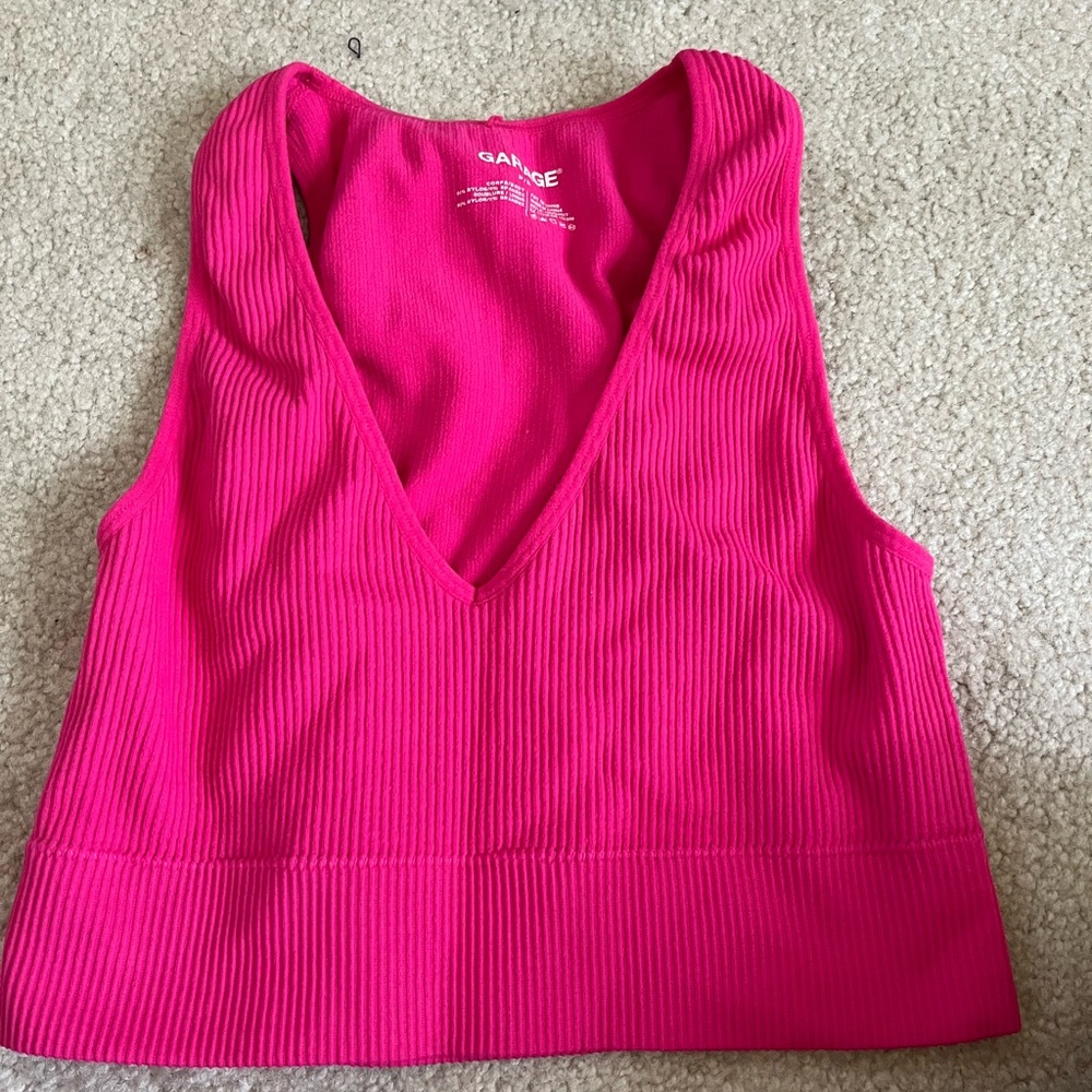 Garage pink Ribbed V-Neck cropped  Tank Top